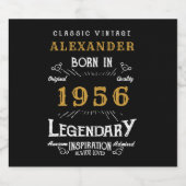 70th Birthday Legend Born 1956 Vintage Black Bierflaschenetikett (Einzelnes Label)