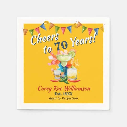 70th Birthday Modern Fiesta Cheers to 70 Years  Serviette (Vorderseite)