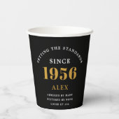 70th Birthday Name 1956 Black Gold Elegant Chic Pappbecher (Rückseite)