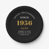 70th Birthday Name 1956 Black Gold Elegant Chic Pappteller (Vorderseite)