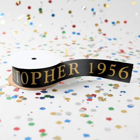70th Birthday Name 1956 Black Gold Elegant Chic Satinband