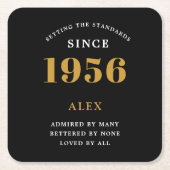 70th Birthday Name 1956 Year Black Gold Custom Rechteckiger Pappuntersetzer (Vorderseite)