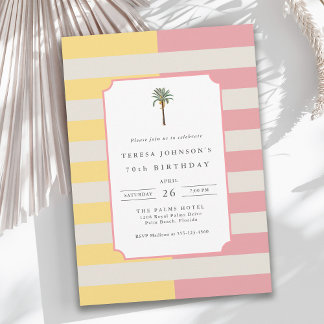 70th Birthday Palm Beach Pastel Stripe Tropical Einladung