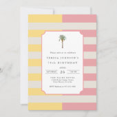 70th Birthday Palm Beach Pastel Stripe Tropical Einladung (Vorderseite)