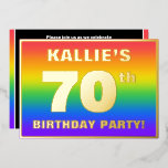 70th Birthday Party: Fun, Colorful Rainbow Pattern Folieneinladung<br><div class="desc">The front of this exciting seventieth birthday celebration foil invitation card design features an editable name, a large number “70th”, the message “BIRTHDAY PARTY!”, and a border. The background of the front has a fun, multicolored, rainbow spectrum inspired gradient pattern. The back features personalized details about the event, such as...</div>