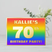 70th Birthday Party: Fun, Colorful Rainbow Pattern Folieneinladung (Stehend vorne)
