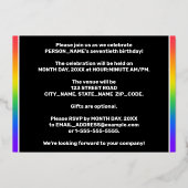 70th Birthday Party: Fun, Colorful Rainbow Pattern Folieneinladung (Rückseite)