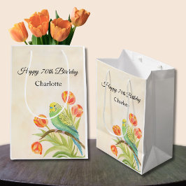 70th Birthday Party Parakeet with Tulips  Mittlere Geschenktüte