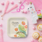 70th Birthday Party Parakeet with Tulips  Pappteller (Party)