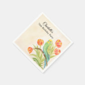 70th Birthday Party Parakeet with Tulips  Serviette (Ecke)