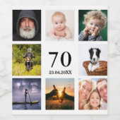 70th birthday party photo collage guy men weinetikett (Einzelnes Label)