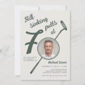 70th Birthday Party Photo Modern Golf Putter Green Einladung (Vorderseite)