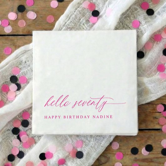 70th Birthday Party Pink Hello 70 Modern Elegant Serviette