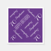 70th Birthday Party Repeating Names Purple Paper Serviette (Vorderseite)