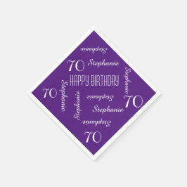 70th Birthday Party Repeating Names Purple Paper Serviette