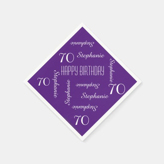 70th Birthday Party Repeating Names Purple Paper Serviette (Ecke)