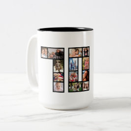 70th Birthday Photo Collage black Zweifarbige Tasse