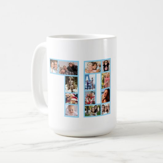 70th Birthday Photo Collage Blue  Kaffeetasse (Vorderseite Links)