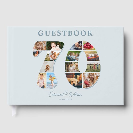 70th Birthday Photo Collage Milestone Guestbook Gästebuch (Vorderseite)