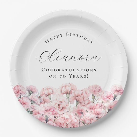 70th Birthday Pink Carnation January Birth Flower Pappteller (Vorderseite)
