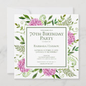 70th Birthday Pink Hydrangeas Card Request  Einladung (Vorderseite)