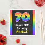 70th Birthday: Rainbow Spectrum # 70, Custom Name Serviette<br><div class="desc">This bold and exciting birthday paper napkin design features a big number “70“ having a vibrant multicolored rainbow spectrum inspired gradient pattern, along with the message “Happy 70th Birthday, ”, and a custom recipient name. Vibrant paper napkins like these might be used when hosting a party for somebody in celebration...</div>