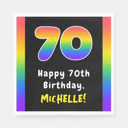 70th Birthday: Rainbow Spectrum # 70, Custom Name Serviette (Vorderseite)