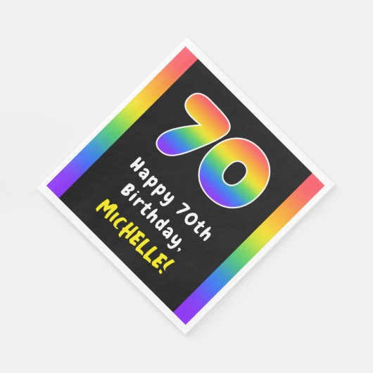 70th Birthday: Rainbow Spectrum # 70, Custom Name Serviette (Ecke)