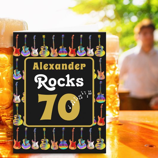 70th birthday Retro Groovy Guitar Personalized Karte