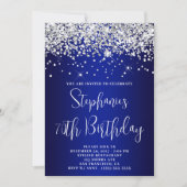 70th Birthday Silver Glitter Royal Blue Navy Ombre Einladung (Vorderseite)
