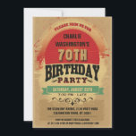 70th Birthday Vintage Typography Grunge Einladung<br><div class="desc">Funky 70th Birthday Party Templer Einladungen. Mens' or womens' colorful unisex vintage retro personalised birthday party invites. Woman's or man man's bitter personalized custom seventieth / seventy years / 70 year old birthday party celebration einladung with a beautiful, elegant, groovy, retro themed design with a grungy star burst vector illustration...</div>