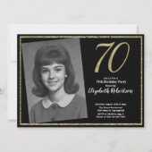 70th Custom Photo Black and Gold Einladung (Vorderseite)