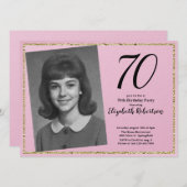 70th Custom Photo Pink and Gold Einladung (Vorne/Hinten)