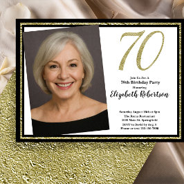 70th Custom Photo White Black and Gold  Einladung