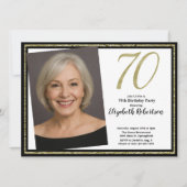 70th Custom Photo White Black and Gold Einladung (Vorderseite)