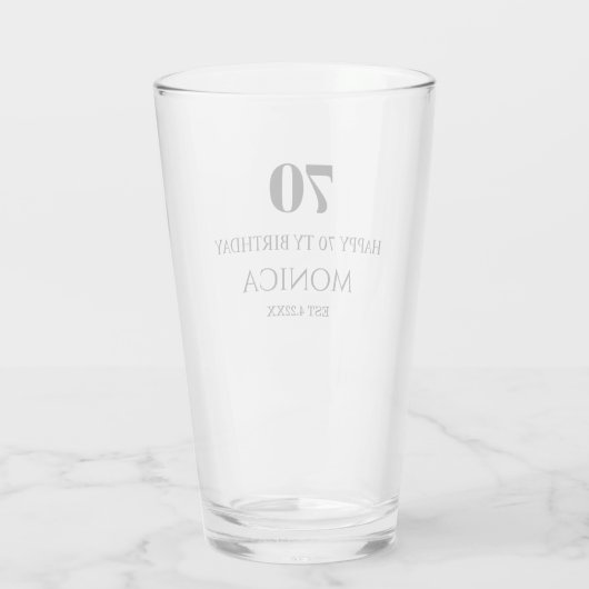 70th happy birthday custom name Glass Cup Glas (Rückseite)