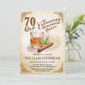 70th Old Fashioned Whiskey Cigar Birthday Party Einladung (Stehend Vorderseite)