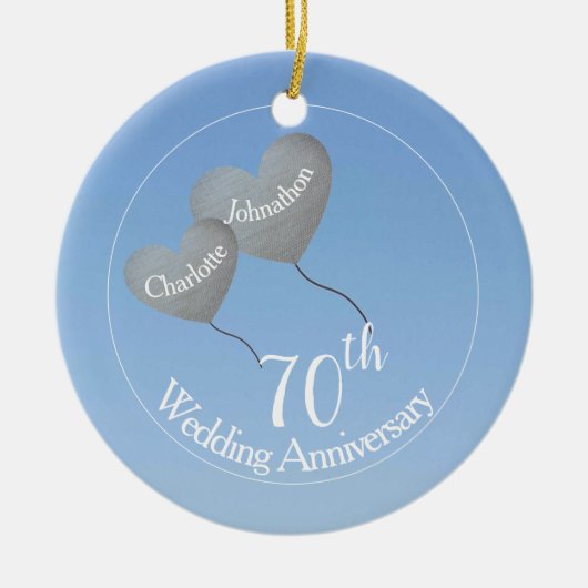 70th Platinum Wedding Anniversary heart ballons Keramik Ornament (Vorne)
