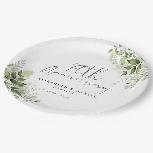 70th Wedding Anniversary Greenery Floral Pappteller (Schrägansicht)