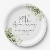 70th Wedding Anniversary Greenery Floral Pappteller (Vorderseite)