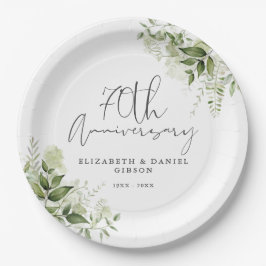 70th Wedding Anniversary Greenery Floral Pappteller