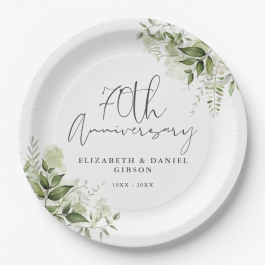 70th Wedding Anniversary Greenery Floral Pappteller (Vorderseite)