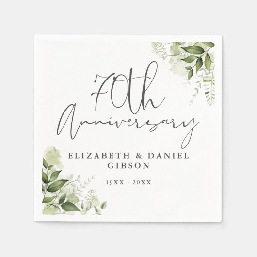 70th Wedding Anniversary Greenery Floral Serviette (Vorderseite)