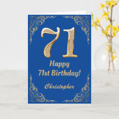 71. Geburtstag Blue and Gold Glitzer Frame Karte (Gelbe Blume)