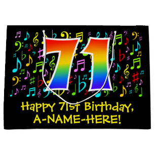 71. Geburtstag - Farbige Musiksymbole, Regenbogen Große Geschenktüte