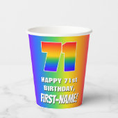 71. Geburtstag: Farbiges, lustiges Regenbogenmuste Pappbecher (Rückseite)