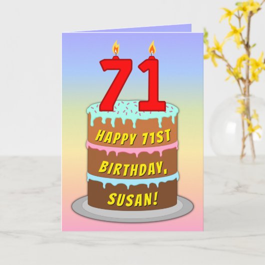 71. Geburtstag — Fun Cake & Candles, w/Individuell Karte (Gelbe Blume)