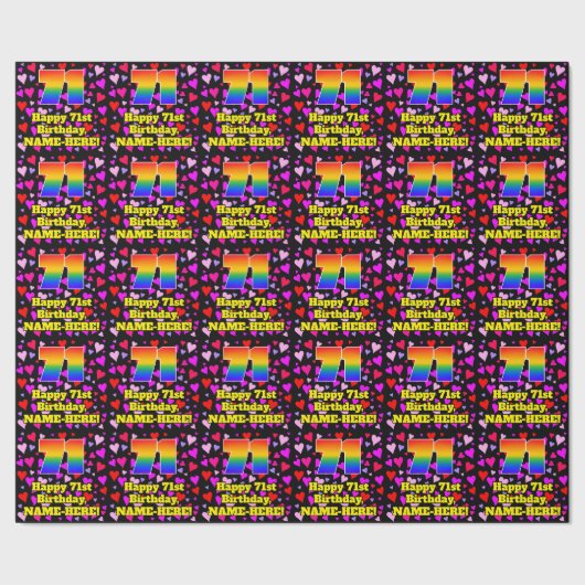 71. Geburtstag: Loving Hearts Pattern, Regenbogen Geschenkpapier (Saum)