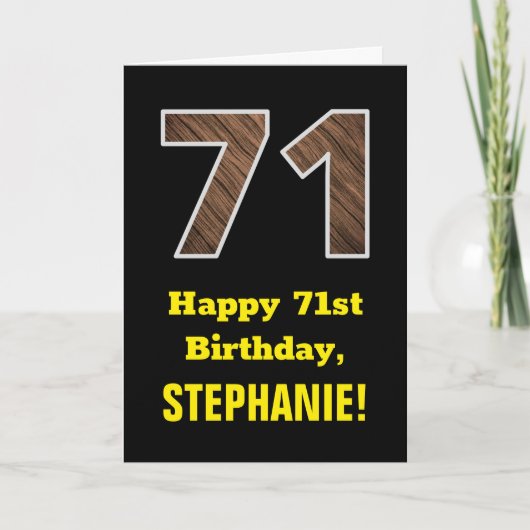 71. Geburtstag: Name, Imitate Holzkörnchen Muster  Karte (Vorderseite)