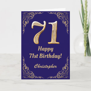 71. Geburtstag Navy Blue und Gold Glitzer Frame Karte